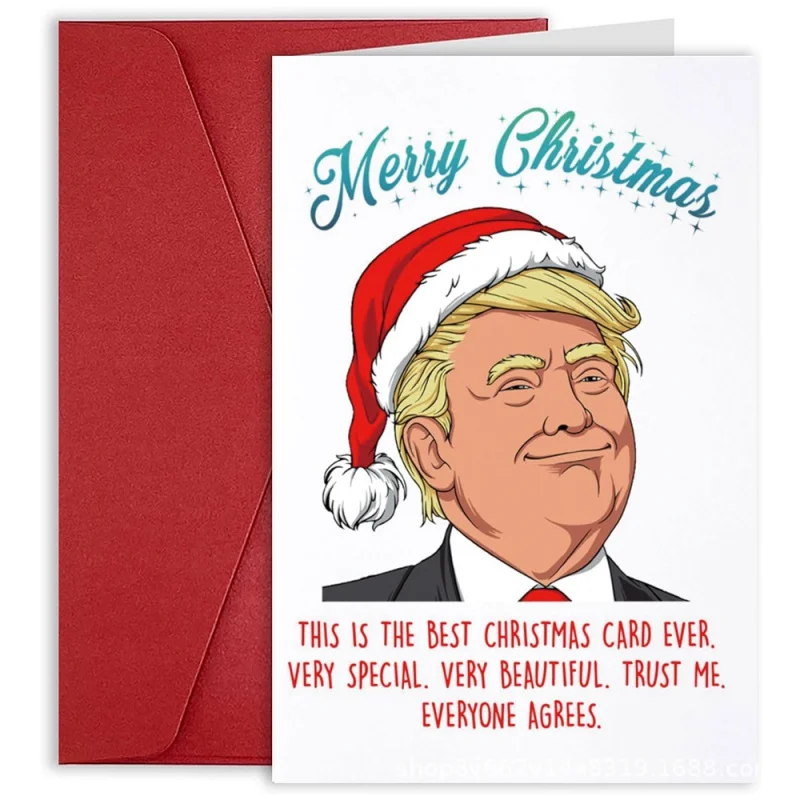 1pc Funny Merry Christmas Trump Cards Christmas Greeting Card  Birthday Holiday Christmas Xmas Card Gifts For Family And Friend