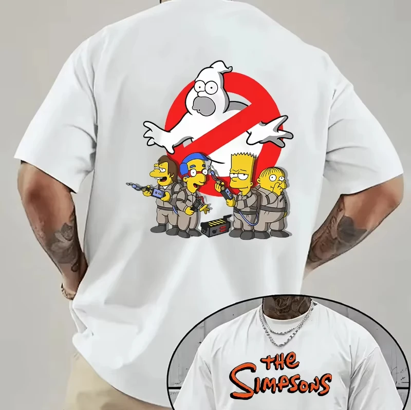 Camiseta Gráfica de los Simpson y Cazafantasmas para Hombre, Nueva Colección 2026, Material Ecológico, Cuello Redondo, Manga Corta, Estilo Casual de Verano
