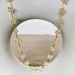 Peri'sbox Handmade Transparent Crystal Flower Choker Necklace Women's Gold Silver Plated Beaded Floral Necklaces Jewelry Wedding