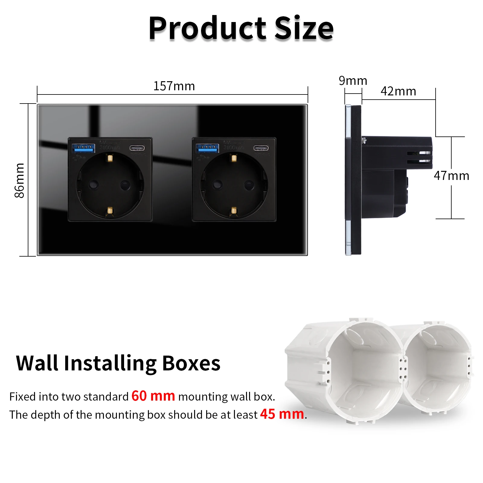 Bingoelec Wall Power Socket Touch Light Switch with USB 20W Type C Fast Charge Outlet Glass Panel EU Standard Electrical Sockets