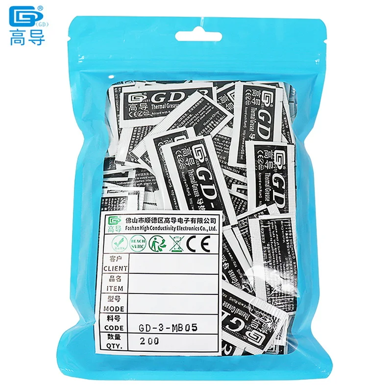 Poids net 0,5 gramme, 200 pièces, pâte thermique grise GD-3, compoud thermique pour dissipateur de chaleur, pour refroidissement CPU, GPU, PS5, jeux