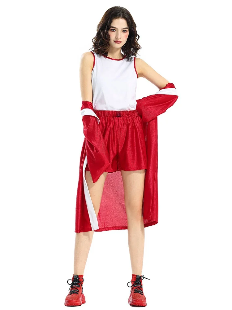 

loween Boxing Cosplay Game Costume Red Hooded Jaet Robe Sports orts Set Performance Women's Traditional Clothing