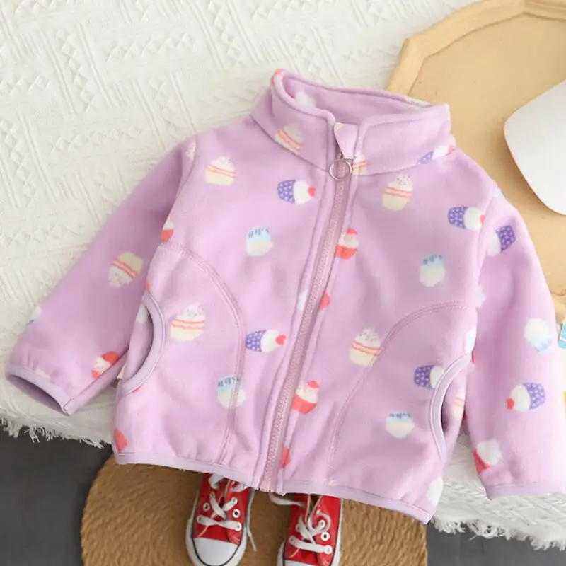 Girls Polar Fleece Hoodie Cardigan Sweater Jacket Spring Autumn Toddler Boys Kids Cotton Top Coat Infants Baby Clothes 1-5 Yrs