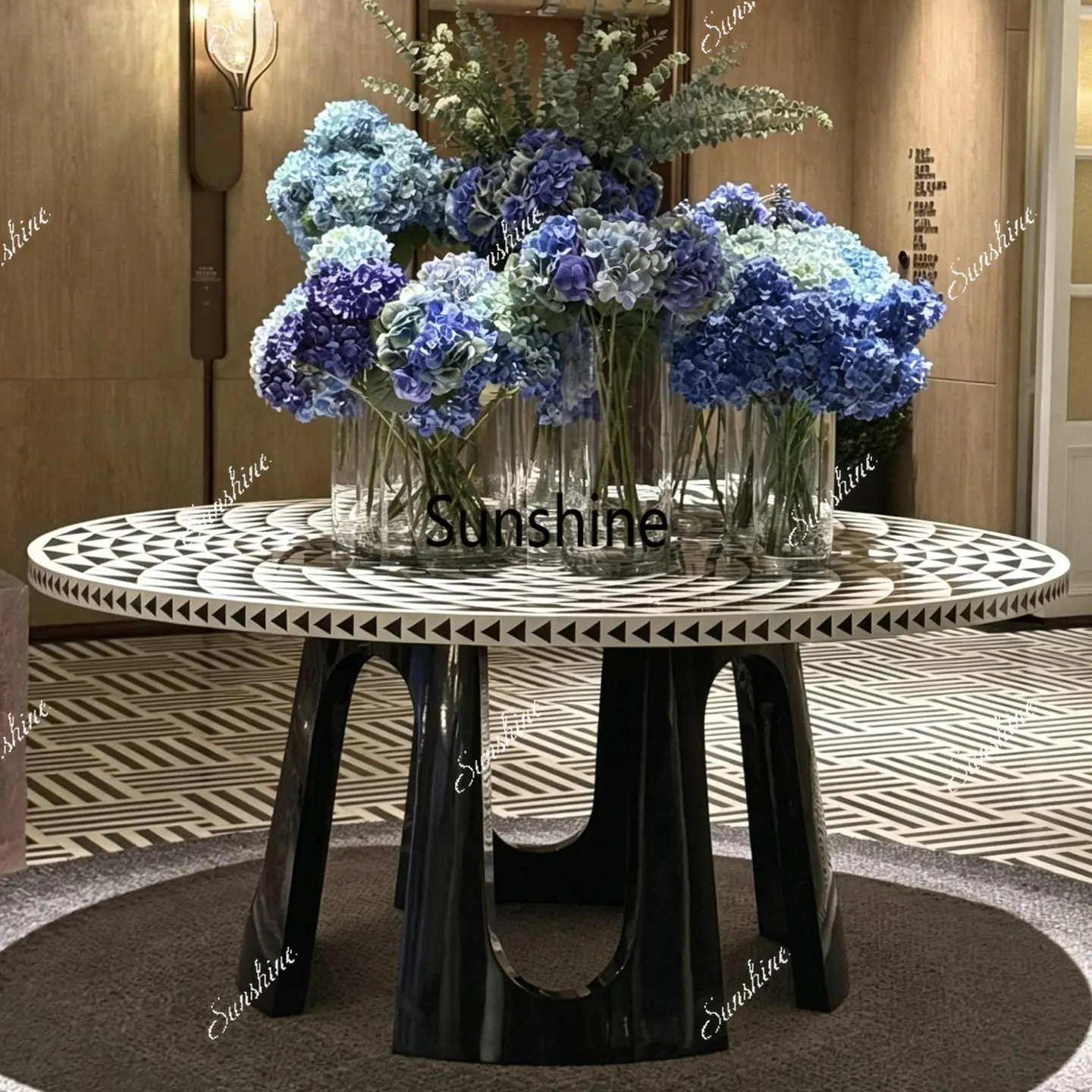 Hand painted solid wood round dining table hall end view table coffee table