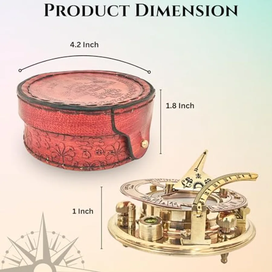 Antique Brass and Copper Sundial Compass, Sundial Clock in Box Gift Sun Clock Ship Replica Watch, Nautical Gifts for Men, Uniqu