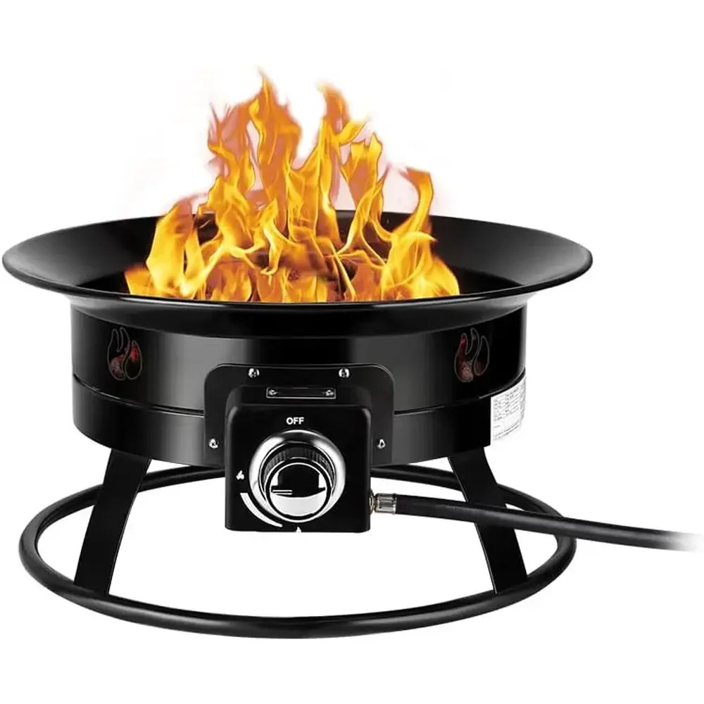 19 Inch Portable Outdoor Propane Fire Pit Bowl for Camping, Backyard Parties, Black