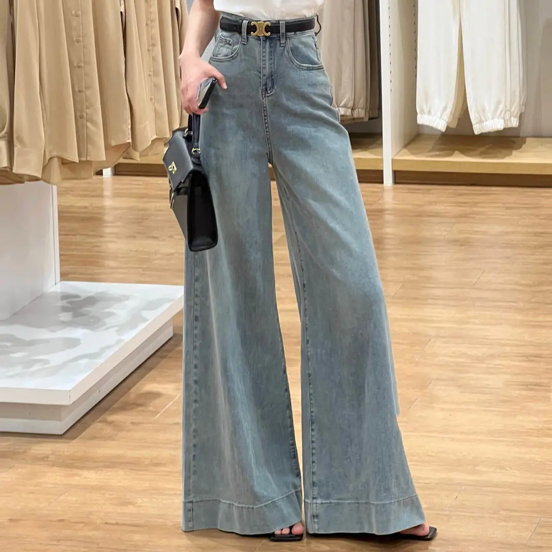 Spring Hit Versatile Loose and Slim High Waist Wide-leg Jeans for Women with Big Trousers Draped Floor Trousers