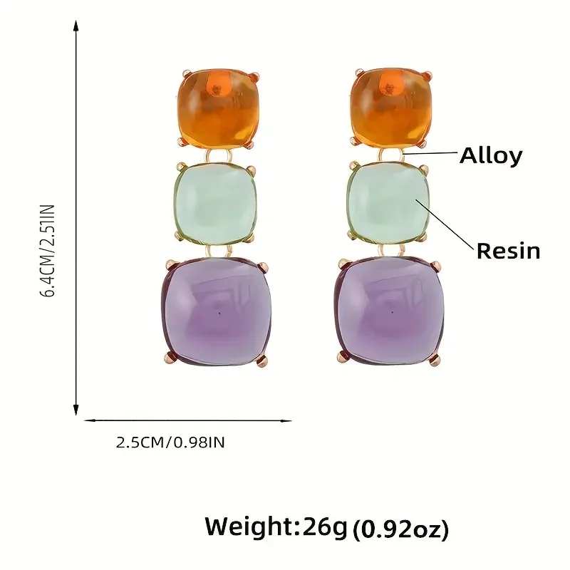 Best Lady Bohemian Ethnic Style Resin Square Shape Colorful Earrings & Necklace Jewelry Set Personality Party Favors For Women