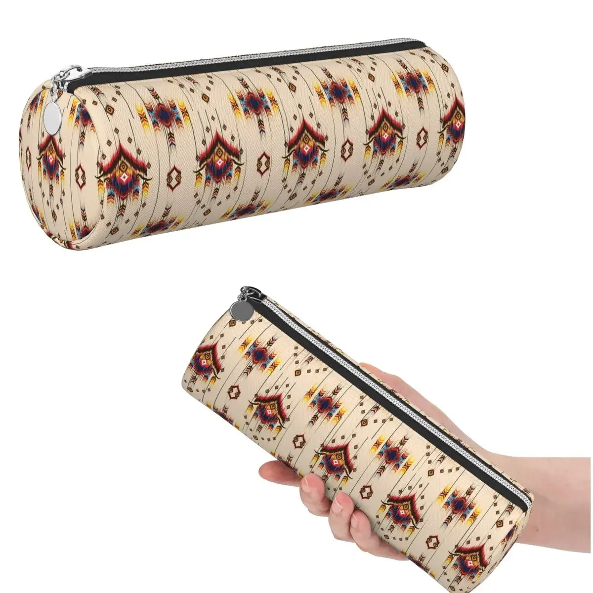 Ikat Pattern Embroidery Abstract For Design Pencil Case for Students School Cylinder Pen Box Pencil Bag Pen Holder