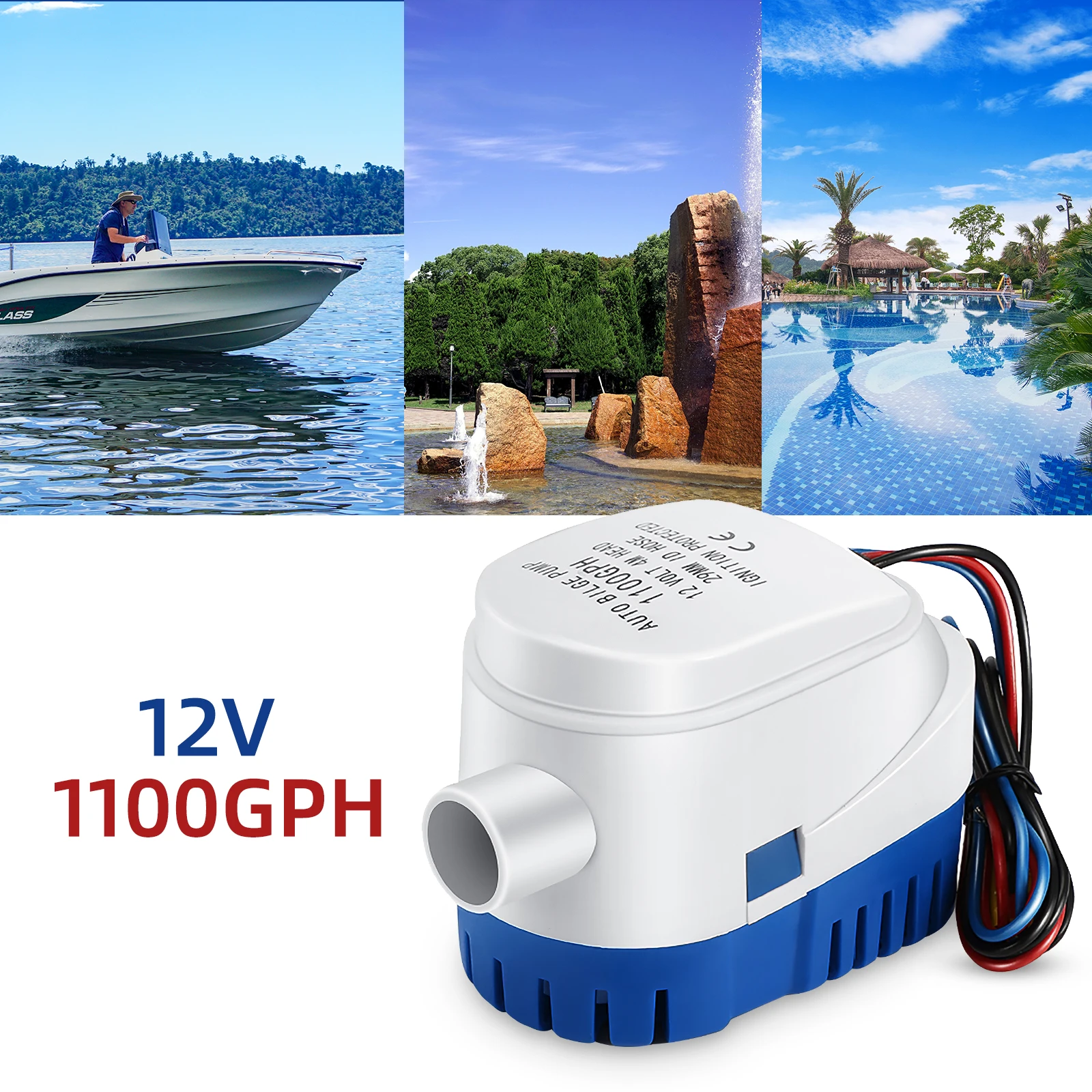 

Fully Auto Bilge Pump 1100GPH DC 12V Electric Water Pump For Aquario Submersible Seaplane Motor Homes Houseboat Boat