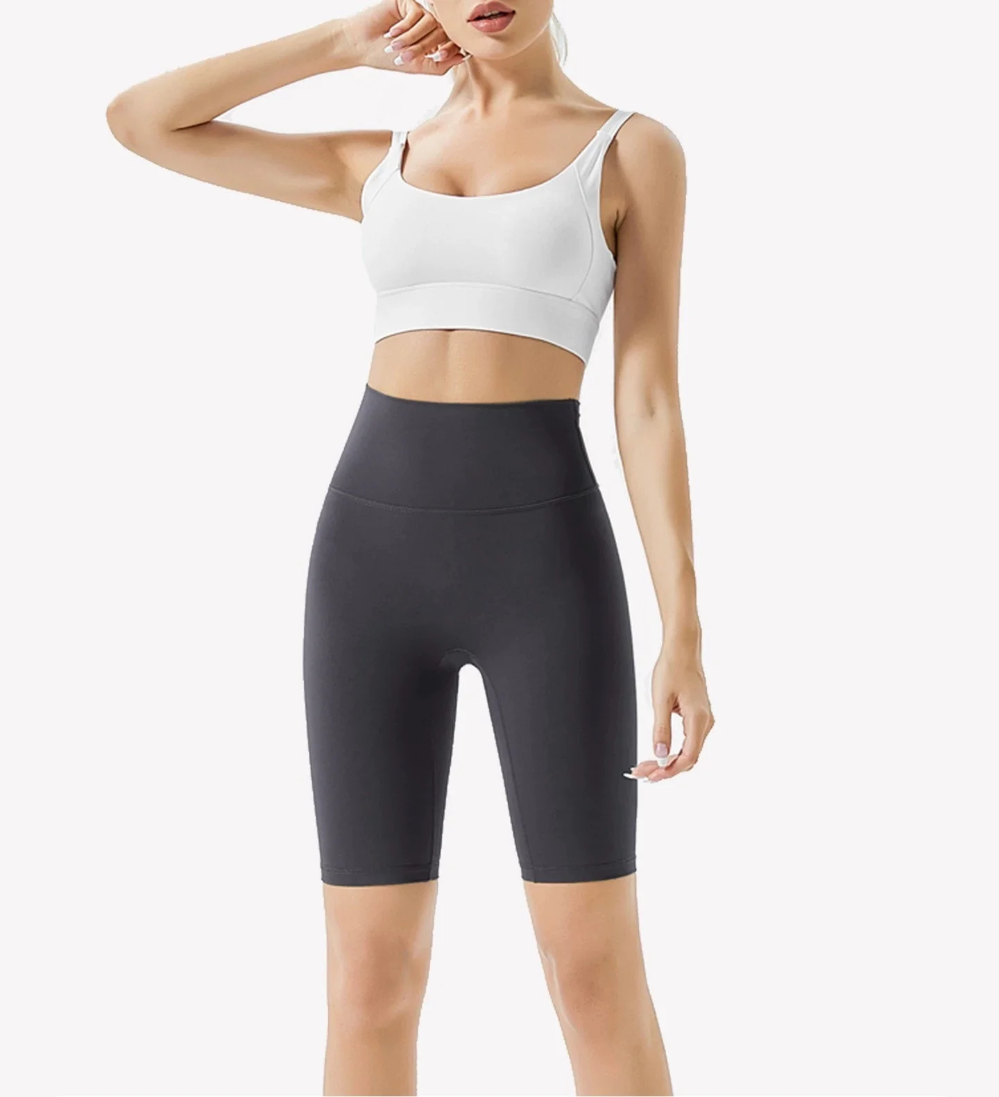 

Yoga Shorts Beige Women Soft Thick Slimming Athletic Pocket Basic Solid Plus High Quick-Dry Elastic Cotton Stretchy Workout Vibe