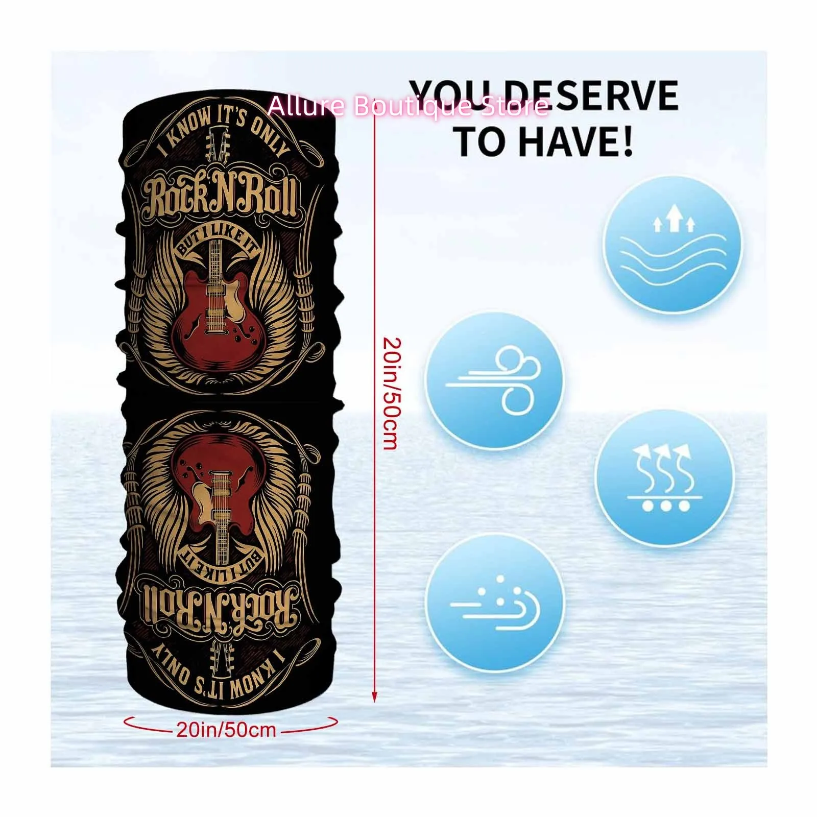 Rock N Roll Poster, Guitar Graphic, Winged Design Novel Design Multi Functional Print Scarf Suitable Outdoor Men Women Unsix Mas