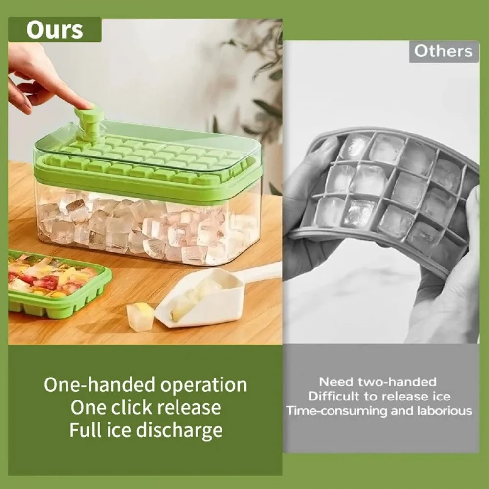 32Grids Silicone Mold Ice Cube Tray with Lid Shovel Storage Box Ice Cube Mold Press Ice Tray Bucket Remove With One Click Ice