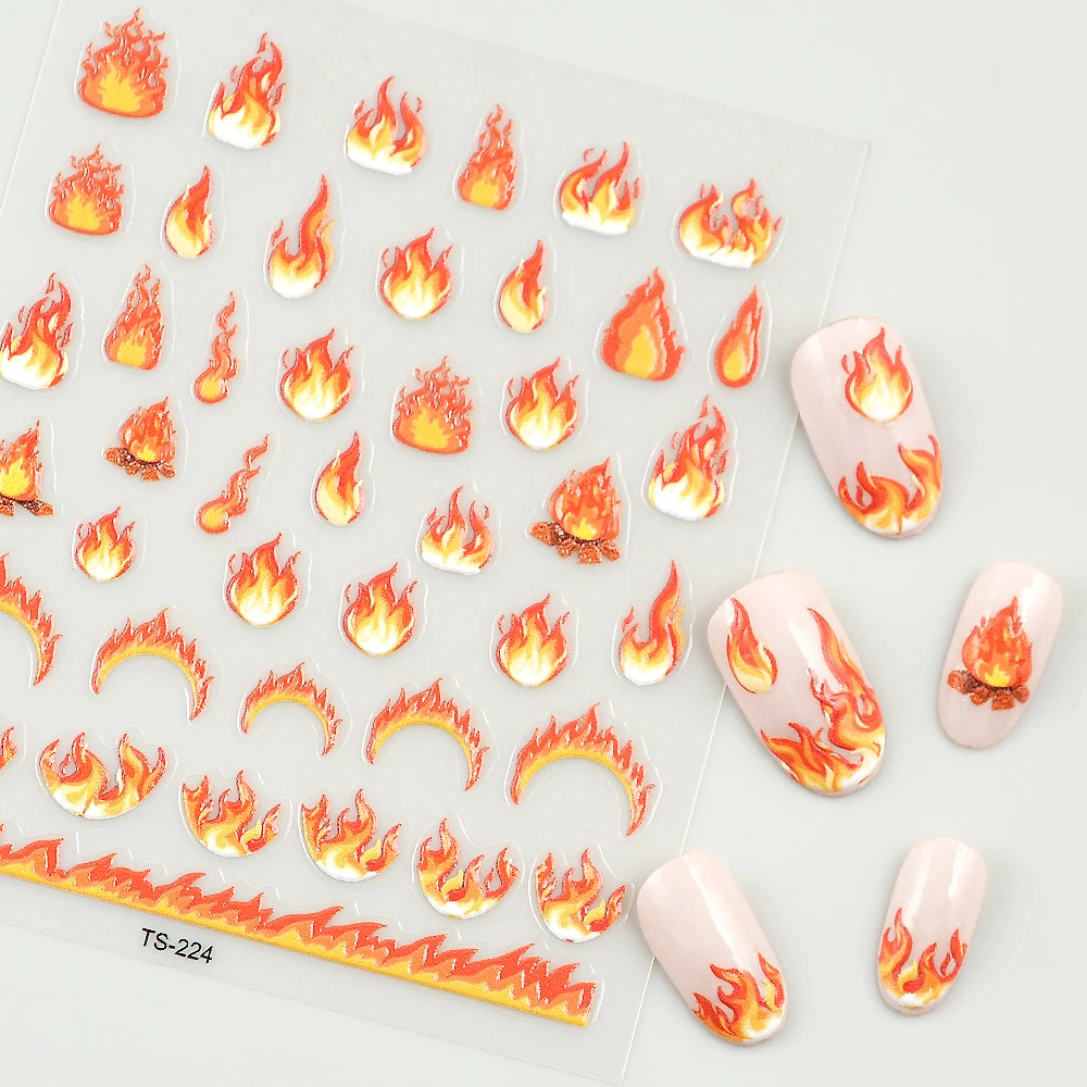 Fire 5D Nail Stickers Back Glue Nail Sticker Monogram Decals Self-adhesive Slider