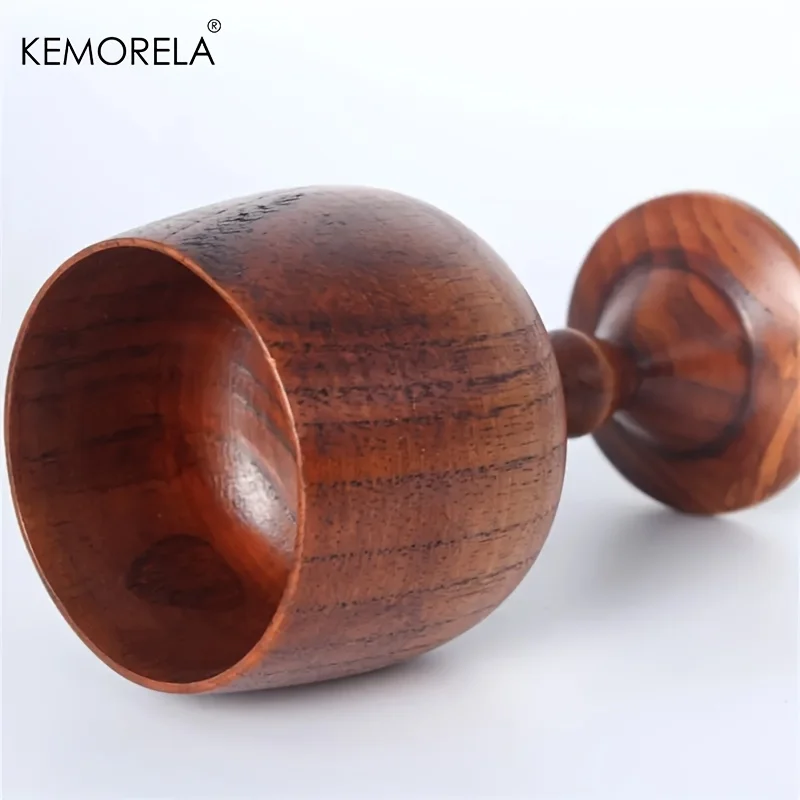 KEMORELA Handmade Natural Spruce Wood Goblet Cup Set 2/4 Classical round Red Wine Glasses Teapcups Solid Wooden Drinkware