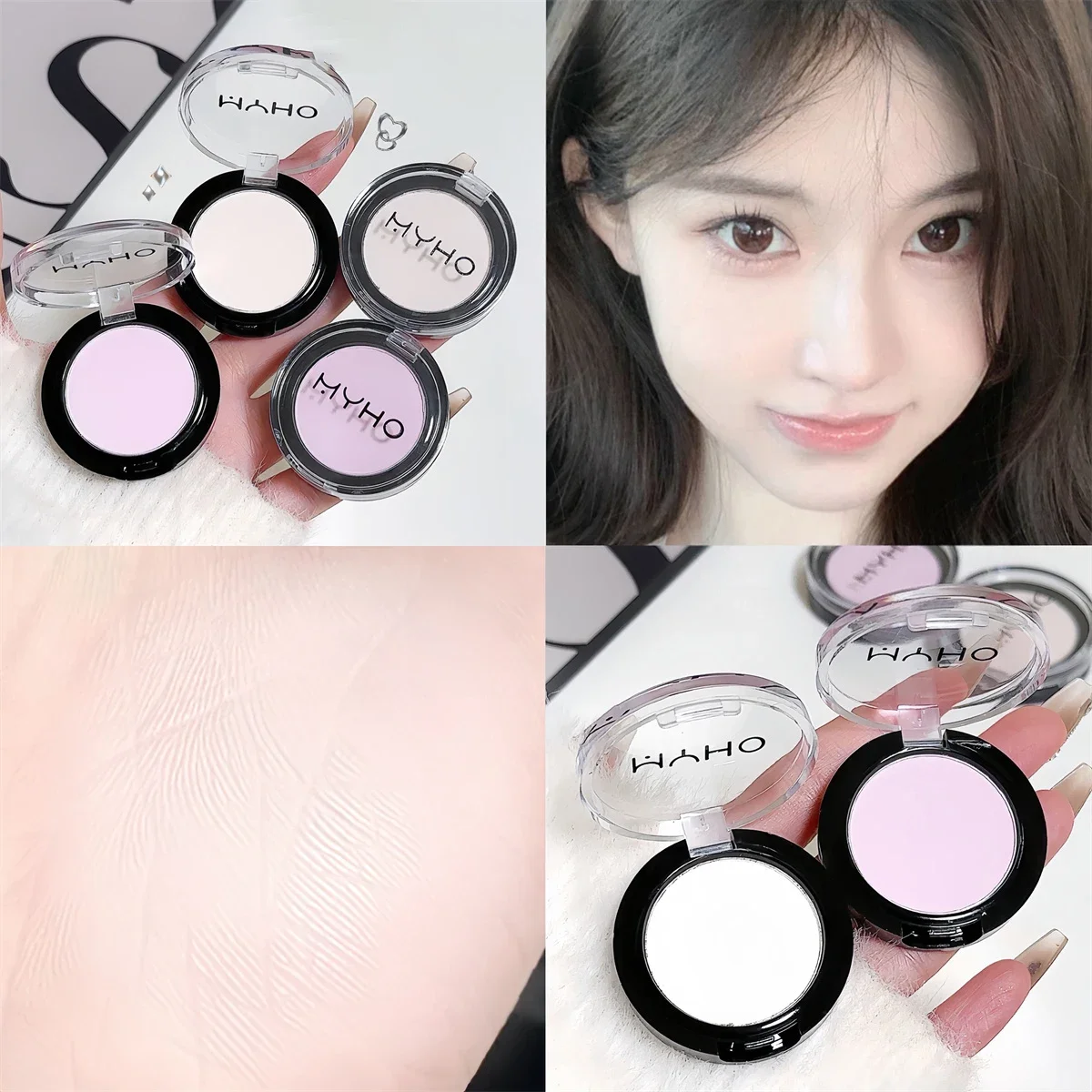 Evidenziatore bianco opaco Palette di fard rosa viola Ombretto in polvere Impermeabile duraturo Contorno viso Cosmetici per trucco illuminante