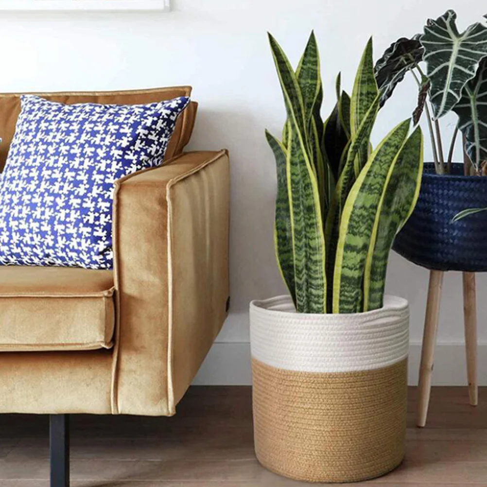 

Rattan Woven Flower Basket Storage Bins Household Plant Pot Holder Clothes Simple Basket Woven Storage Garden Decorative
