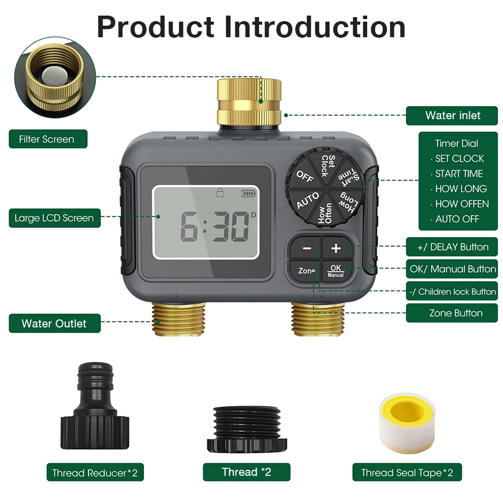 Mini Smart Watering Timer Automatic Irrigation System Waterproof Rain Delay Garden Water Controller LCD Display Sprinkler Timer