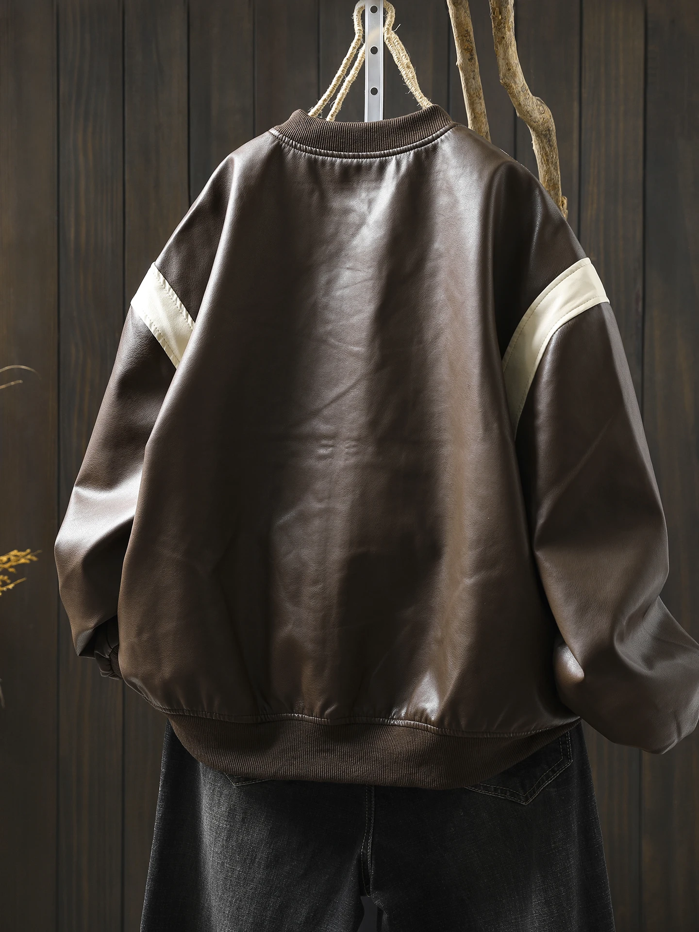 2025 delle nuove donne in pelle PU Jaet colore allentato Blo American Sle Retro Biker cappotto lungo Sve chiusura con cerniera Pendolari Faion