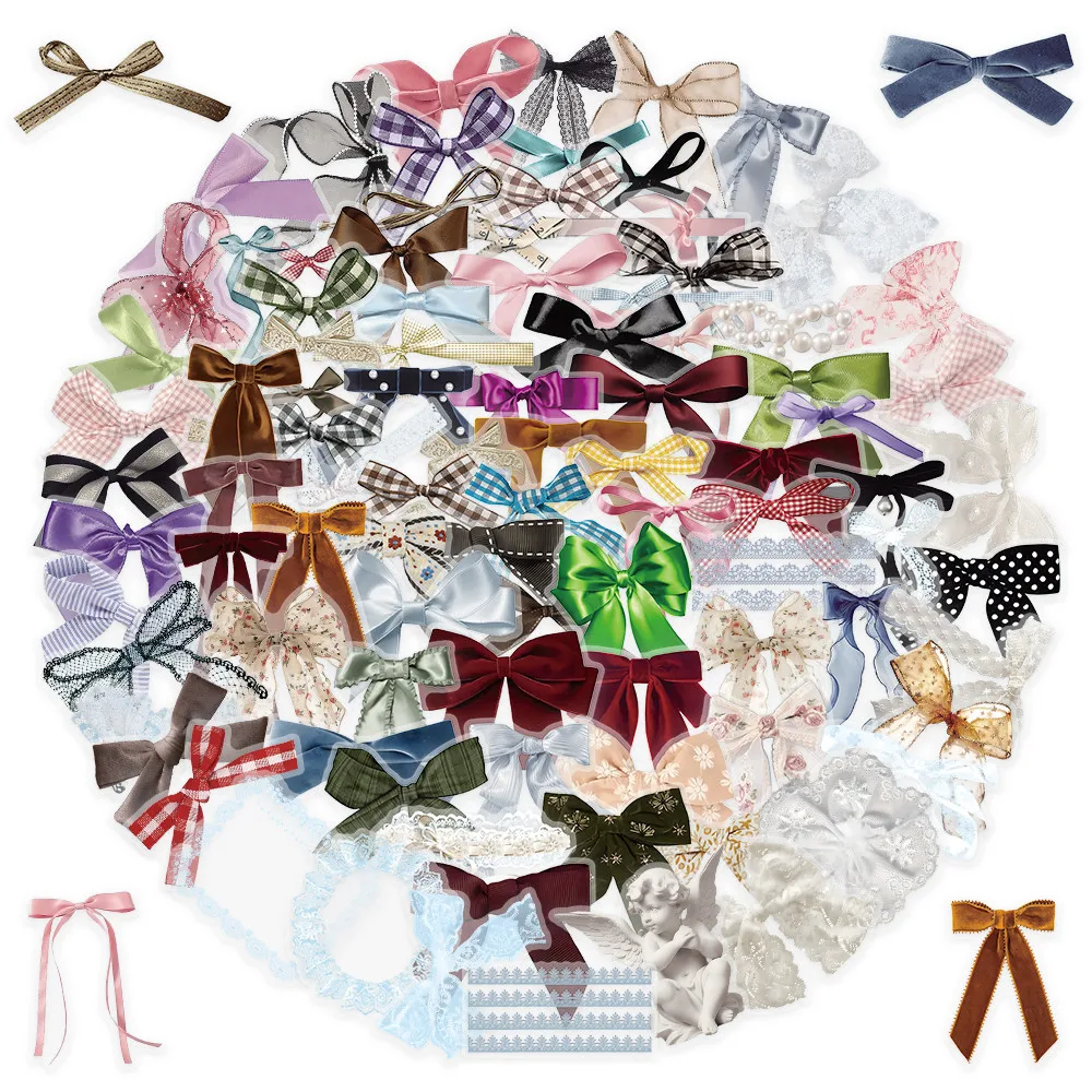 50Pcs Vintage Bow and Lace Stickers, Coquette Aesthetic Ribbon Decals for Journal and Scrapbooking DIY Papery Pop Store