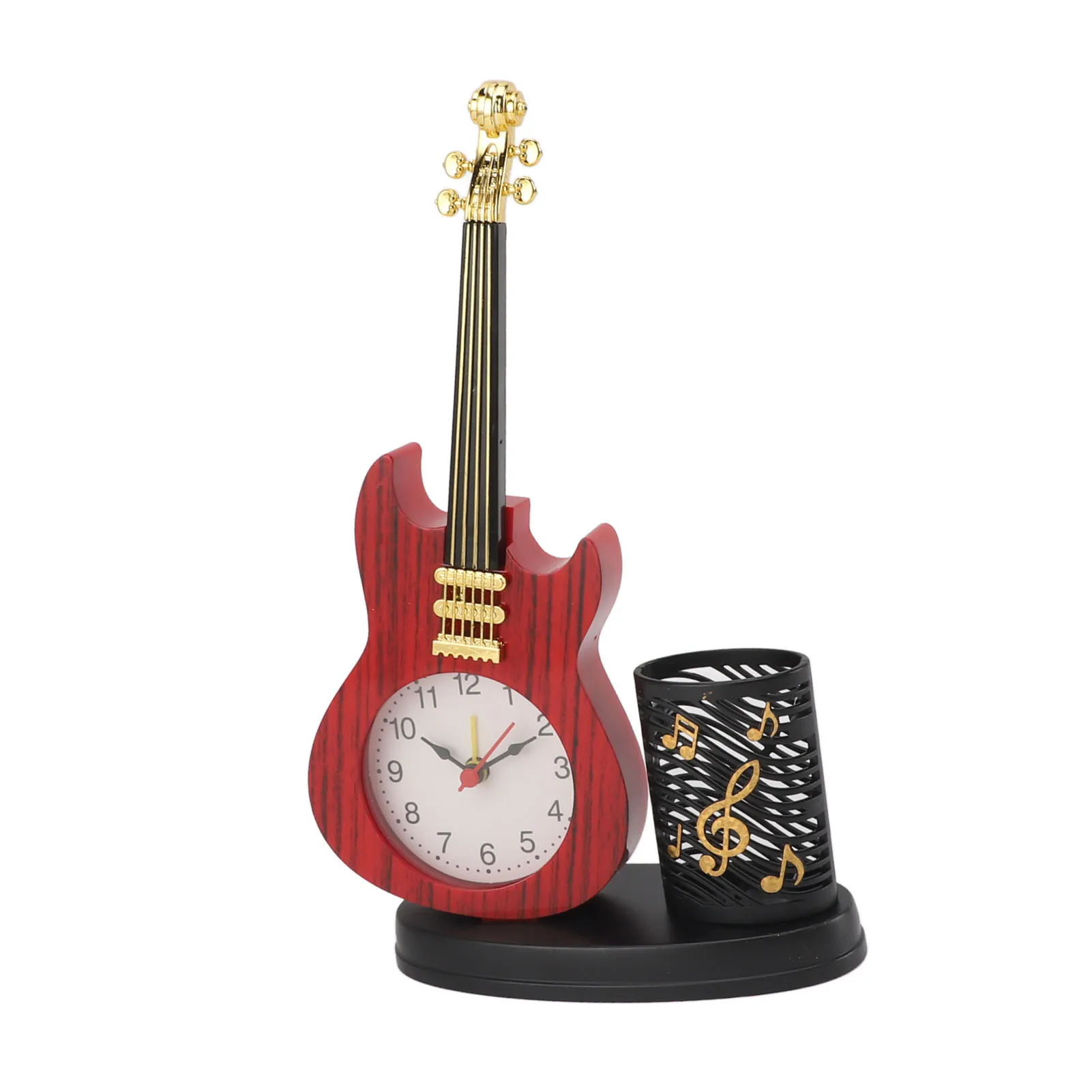 Desk Alarm Clock Vintage Desk Clock Guitar Shape Stable Base Battery Powered ABS Alarm Clock with Pencil Holder for Bedroom