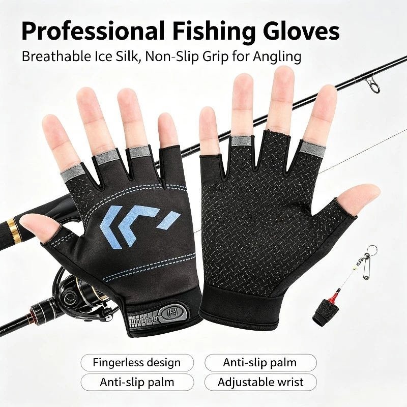 1/2 Pair Fishing Gloves Sun Protection 3 Cut Fingers Anti-Slip Breathable Fishing Gloves Suitable for Outdoor Activities
