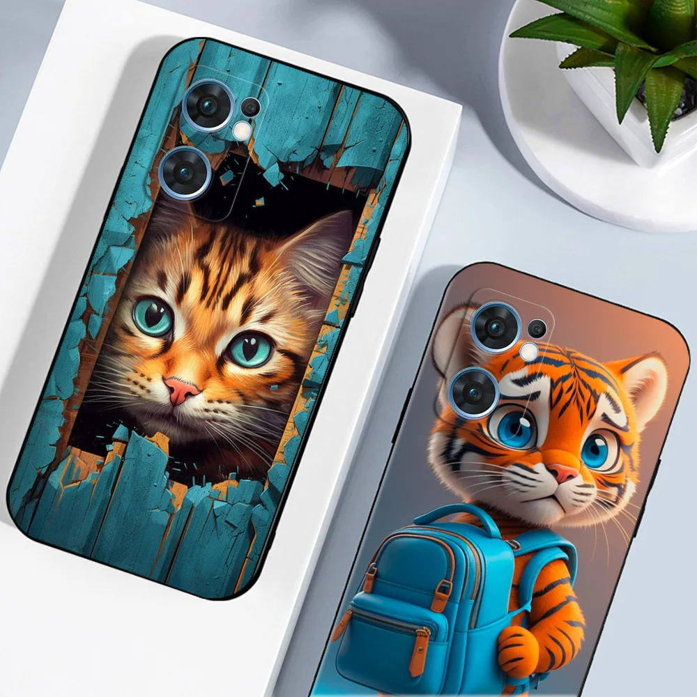 For OPPO Reno7 5G Case Silicon Back Cover For Oppo Reno7 5G Phone Case black tpu case amazing cool cats pets