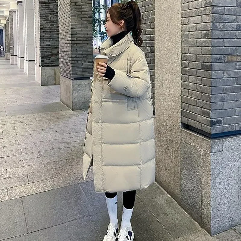 Mid Length Down Cotton Jacket Women Winter Thickened Cotton Padded Coat Stand Collar 2024 New Korean Loose Jackets