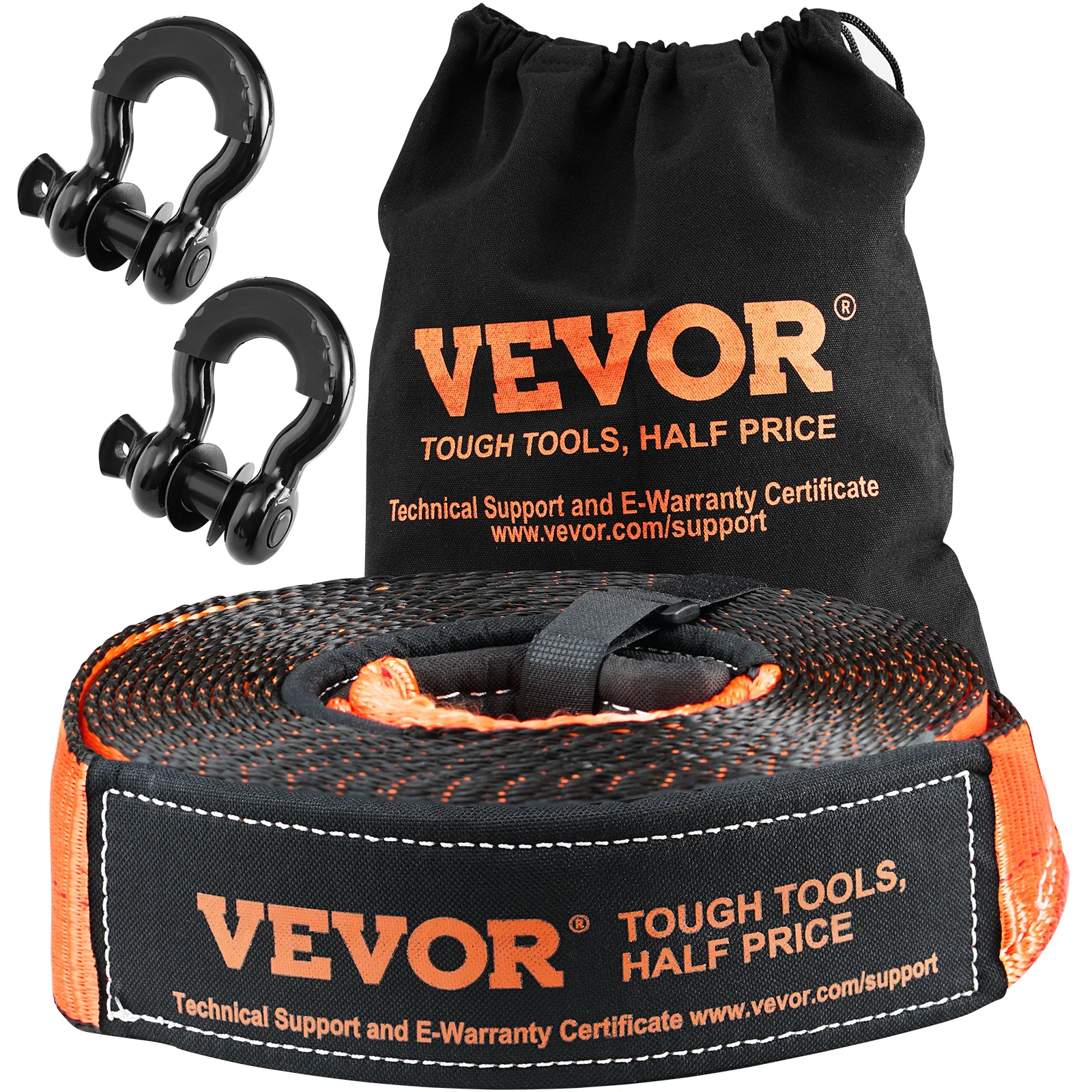 VEVOR Off-Road Winch Recovery Kit W/30,000 lbs Capacity Polyester Tow Strap 44,092 lbs D-Ring Shackles Storage Bag for ATV Jeep