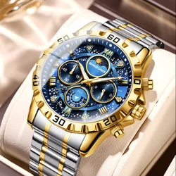 Relojes de pulsera luminosos con estilo para hombre, cronógrafo de marca de lujo, reloj masculino con banda de acero inoxidable, relojes de cuarzo de negocios