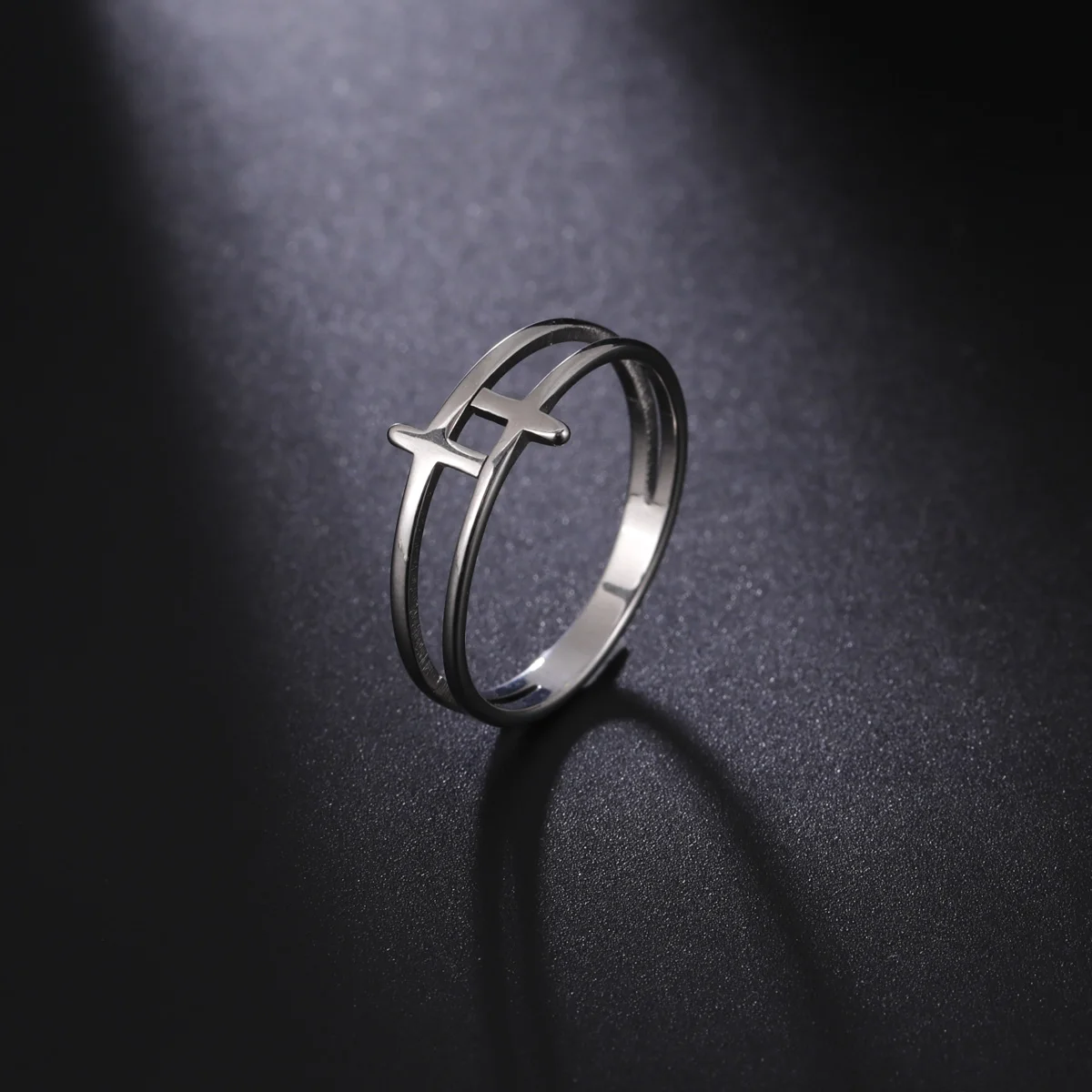 Geometric Simple Parallel Lines Rings Stainless Steel Hollow Bridal Sets T letter Finger Accessories Jewelry Gift for Men Women