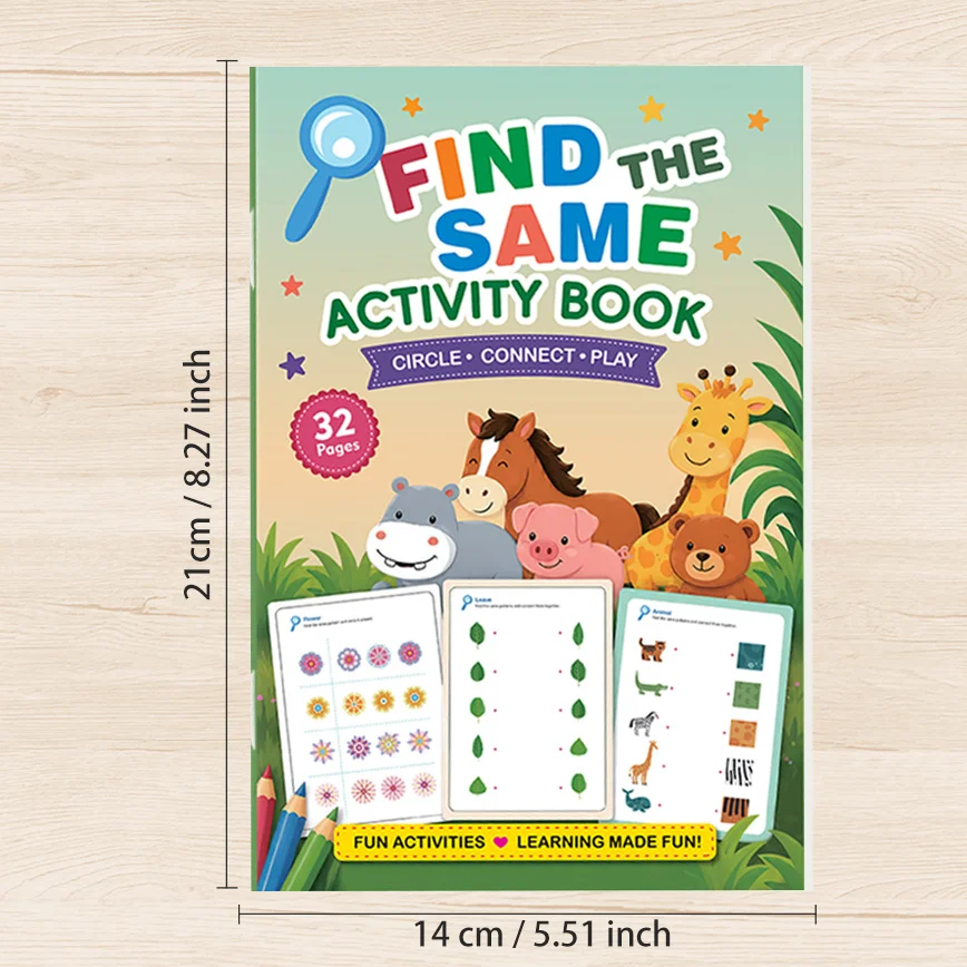 Find The Same Matching Game Activity Book, Animal/fruit/pattern Matching, Ogical Thinking Puzzle Fun Exercise Book, A5 32 Pages