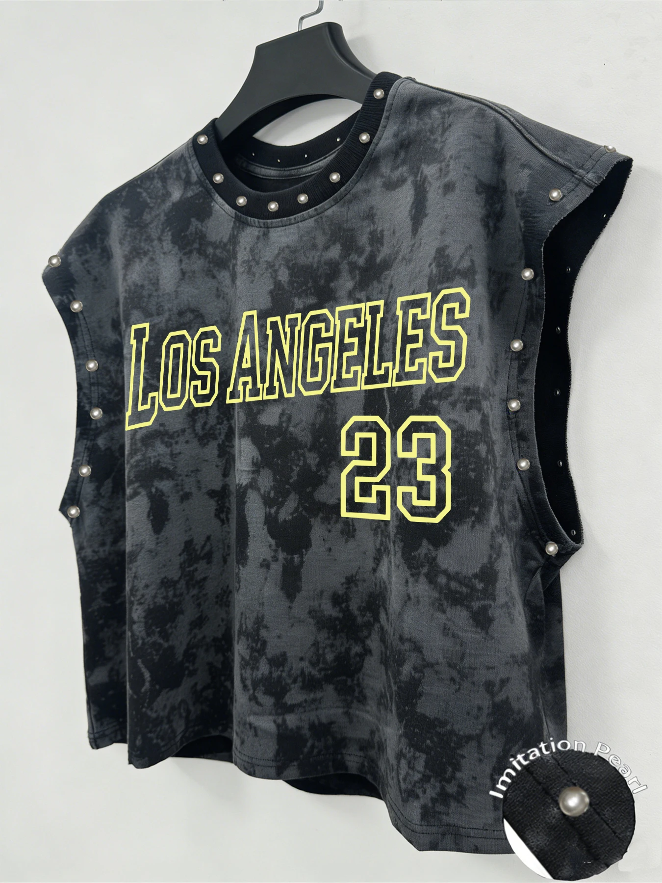 Men Tie Dye Sleeveless Tank Top,  Imitation Pearl  Street Vest  Tank Tops  Sleeveless Graphic Tee Sleeveless T Shirt for Men