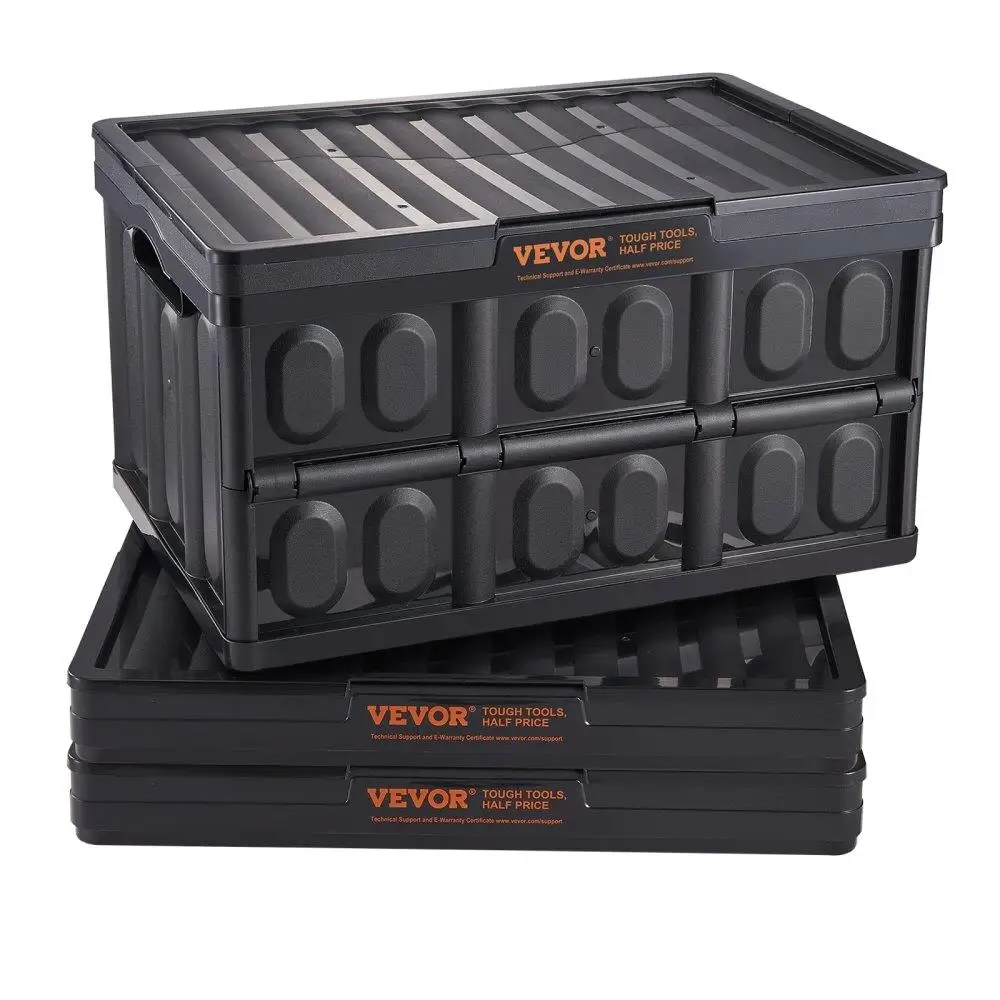 

Heavy Duty Plastic Collapsible Folding Stackable 45L 3 Pack Storage Crates for clothes Toys Books Snacks Shoes and Grocery