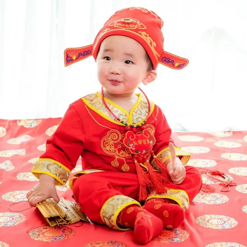 

Chinese Cotton Longevity Lock Embroidery Tang Suit Newborn Baby Jumpsuit Birthday Gift New Year Spring Festival Jumpsuit Unisex