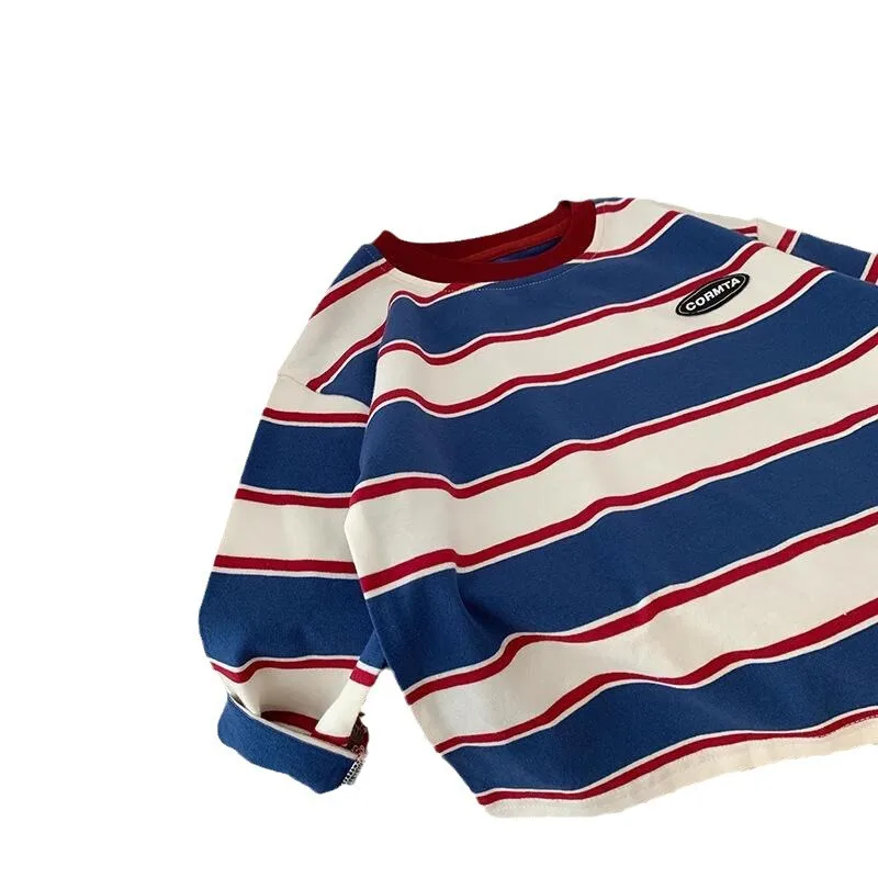 5569-1 Kinderen T-shirts met lange mouwen 2025, Lente Herfst Gestreept Jongen Sweatershirt Knappe Dieptepunt Shirts Tops