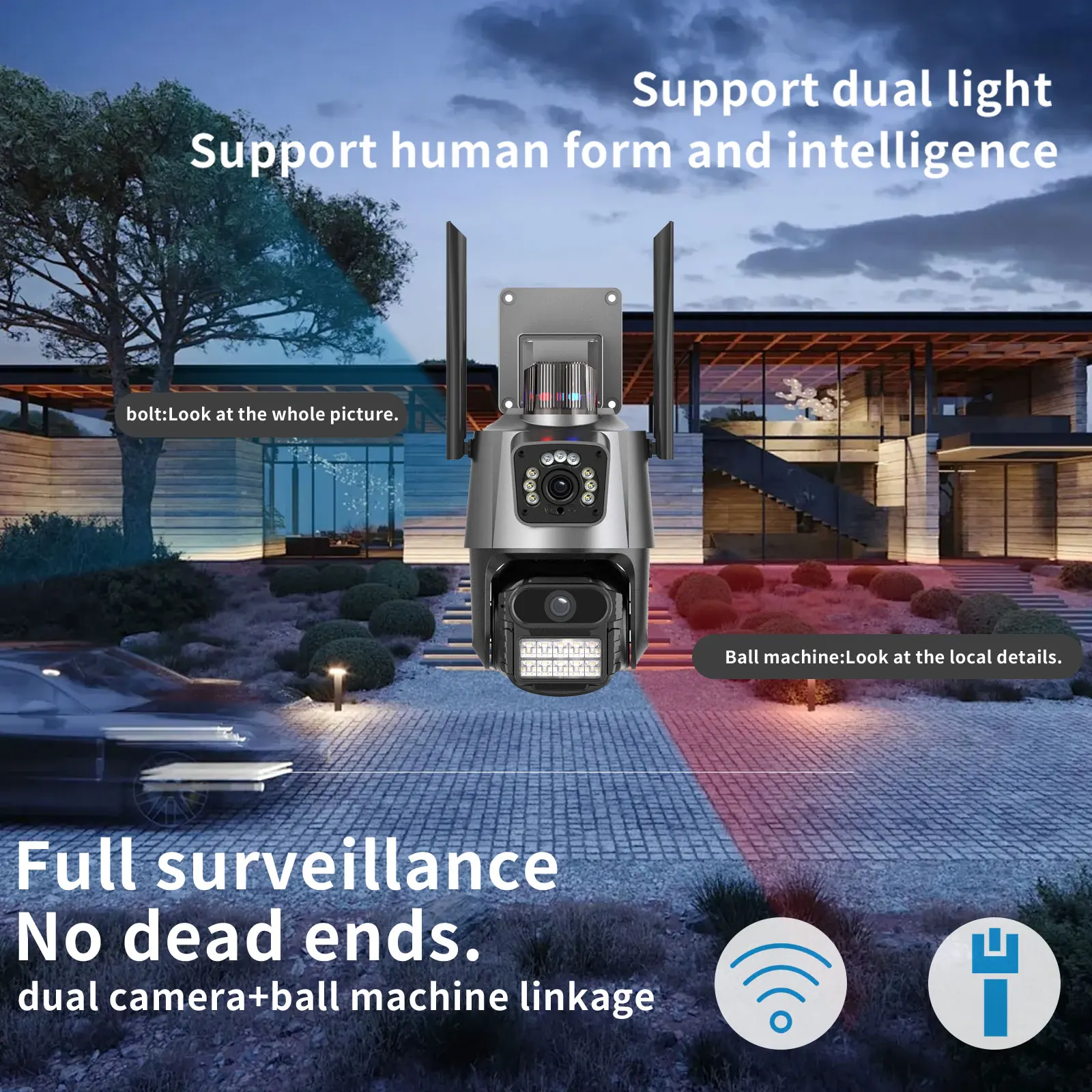 8MP Outdoor Wifi Camera PTZ Dual Lens Dual Screen Color Night Vision Security lP Camera CCTV IP66 Surveillance Camera lCSEE