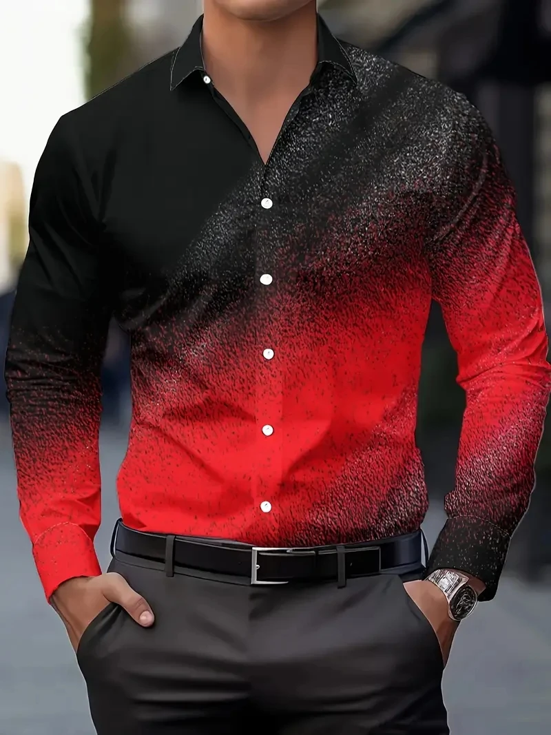 

Новая мужская рубашка градиентного цвета, одежда, рубашки на пуговицах с лацканами для мужчин, осень 202, высококачественная рубашка на пуговицах с длинными рукавами