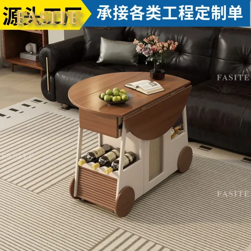 For Medieval Style Living Room Solid Wood Lifting Coffee Table Multi-functional Folding Mobile Sofa Side Table Small
