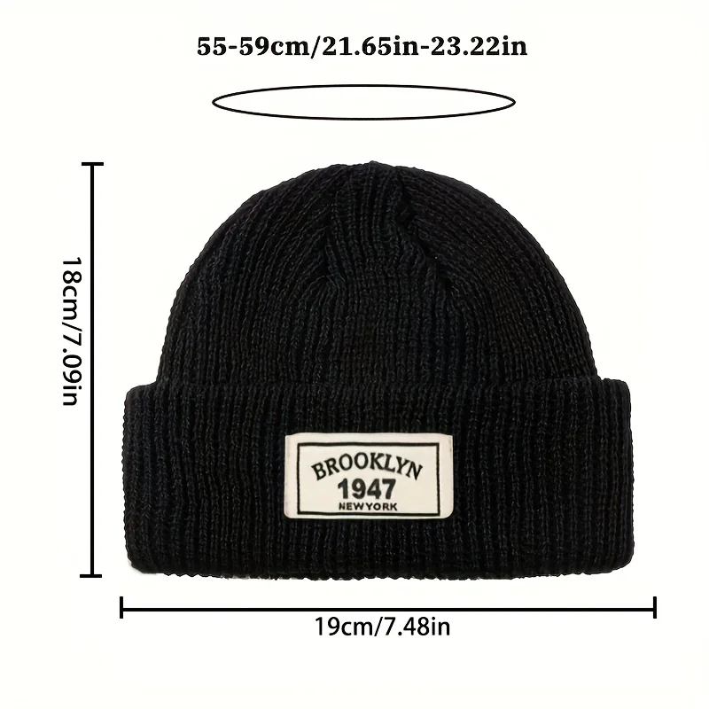 Brooklyn New York Beanie Vintage Knitted Hat Warm Winter Skull Cap Cuffed Knit Beanie for Men Women Unisex Multi Colors