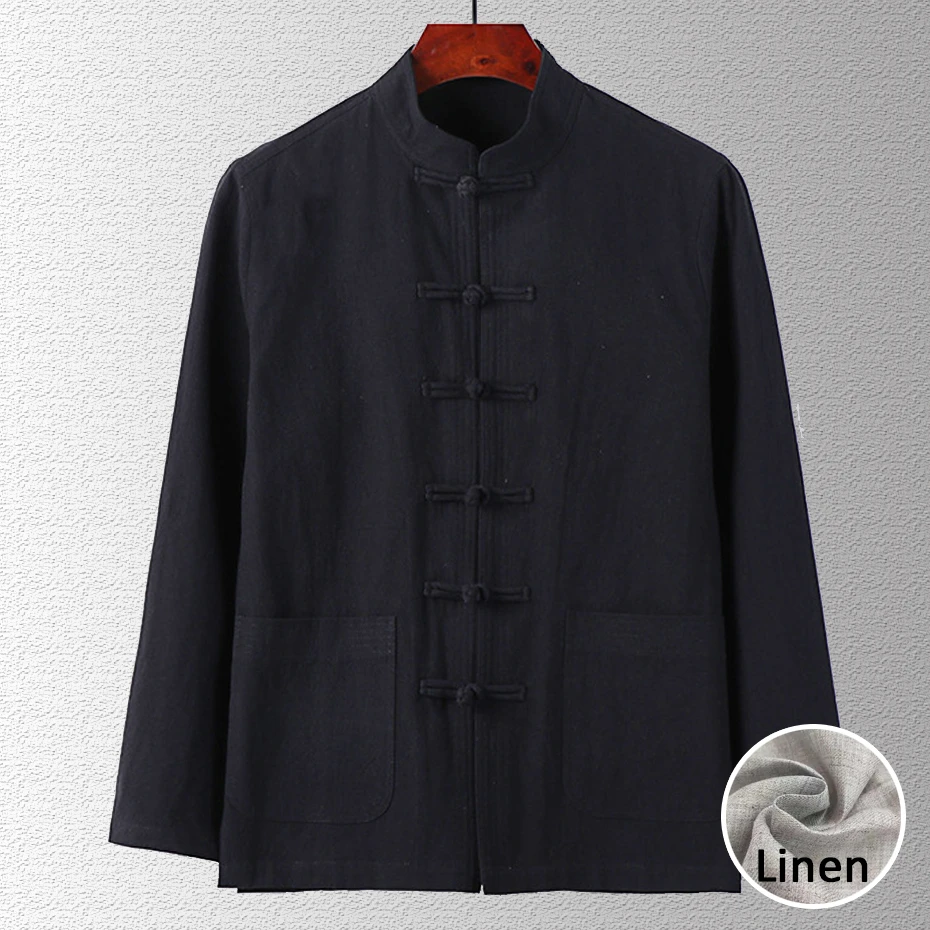 

Linen Shirts Men Traditional Chinese Clothing Shirts Casual Long Sleeve Kungfu Shirt Linen Jacket Male