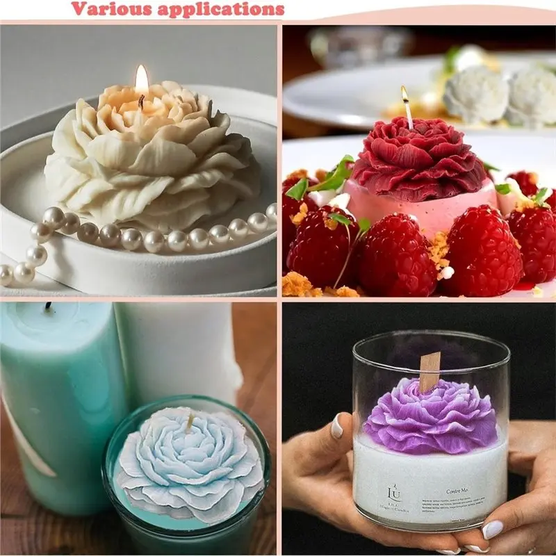 ABYN-Small For Handmade Candle Soap Decor Peony Silicone Candle Mold 2.83In& Triple Rose Silicone Molds