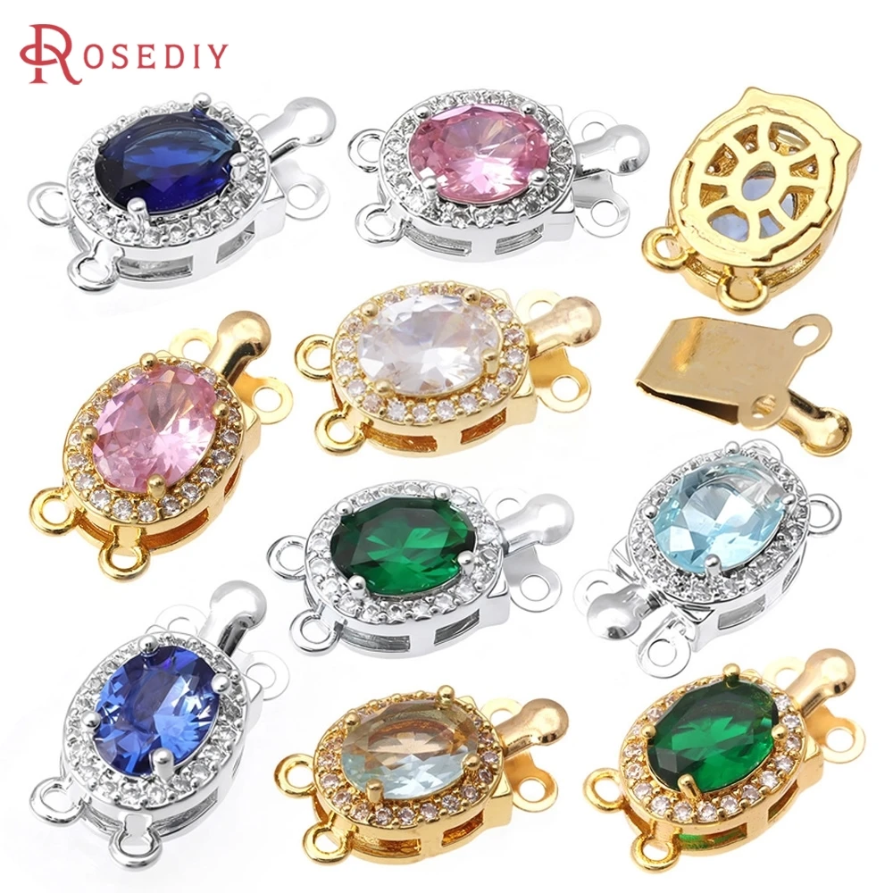 4 Sets 18K Gold Color Brass and Zircon Oval Shape 2 Lines Necklaces Connect Clasps High Quality Diy Jewelry Making Accessories