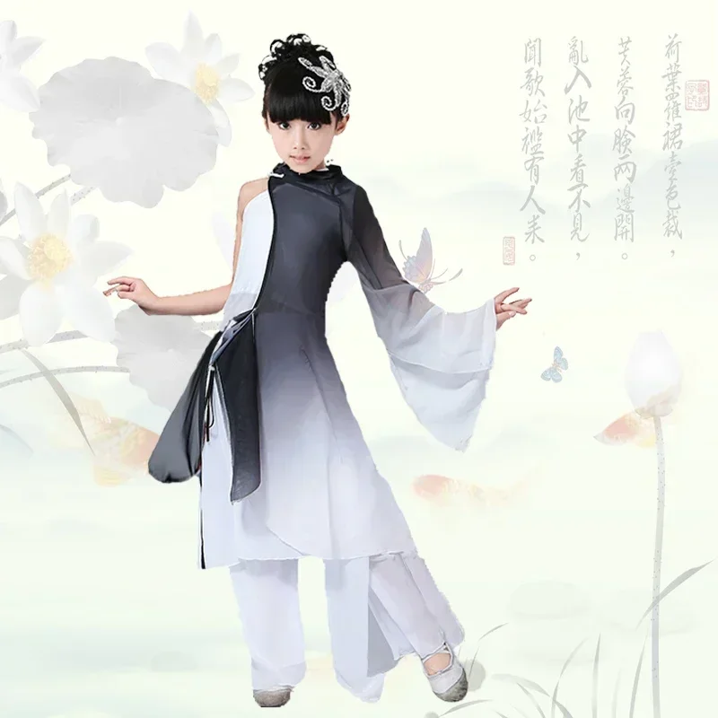 

Girls yangko dance new children's clothing costume stage costumes ink classical dance costumes children alone dance fan