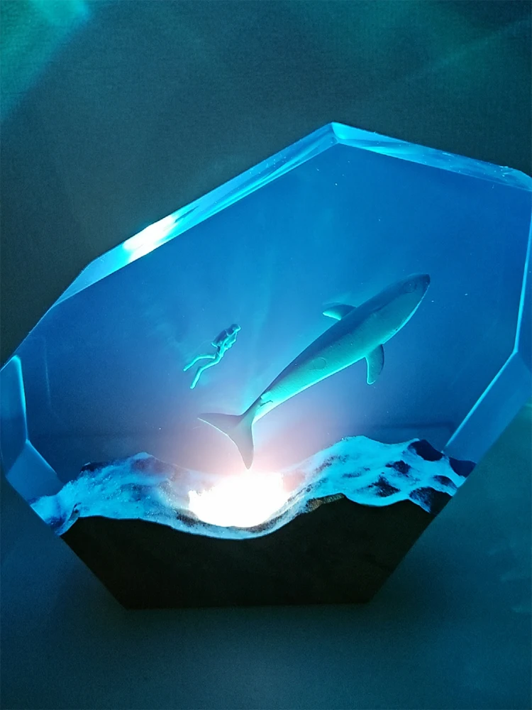 البشر والحيتان الكائن الراتنج الجدول ضوء الإبداعية الفن الديكور مصباح المحيط المشهد موضوع ضوء الليل USB تهمة