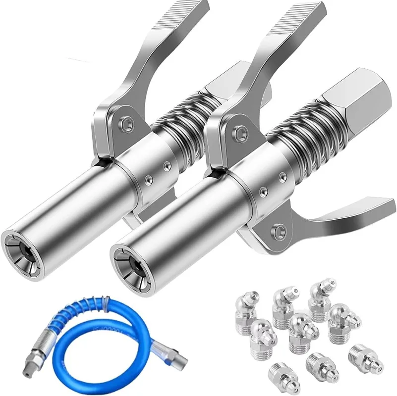 Heavy Duty Grease Gun Coupler Quick Release 1/8 NPT 10000 PSI Two Press Easy Push Grease Fitting Connector