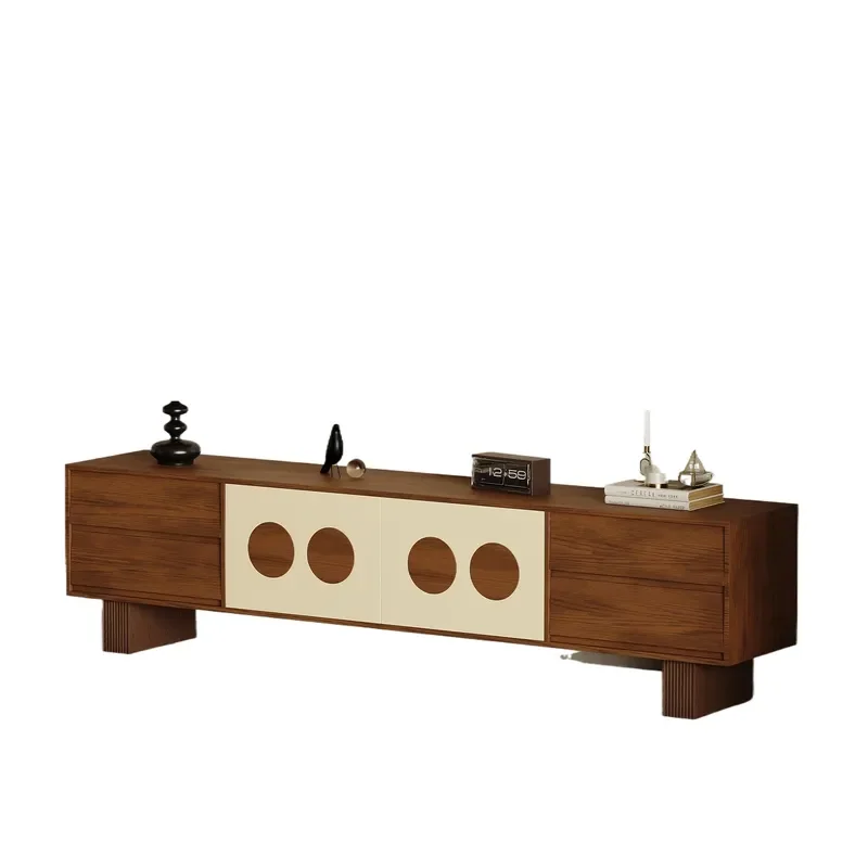Antique Solid Wood TV Cabinet Living Room Bauhaus Color Matching Storage Design Household Media Console Furniture