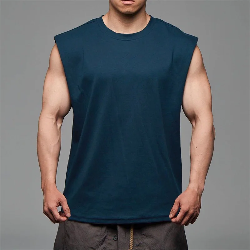 2024 Men sleeveless T-shirt Male Sports Gym Muscle Fitness Blouses Loose Half Sleeve Summer Bodybuilding Tee Tops Men\'s Clothing