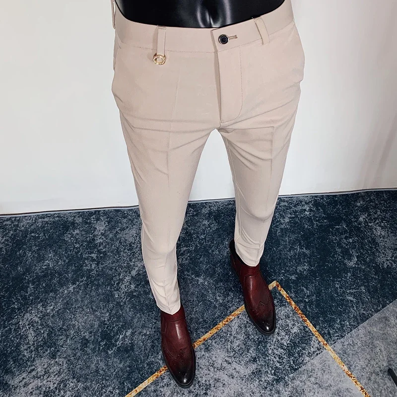 Men's Stretch Pants New Solid Color Business Men Slim Fit Formal Office Pants Non-iron Casual Daily Wear Dress Suit Trousers Men