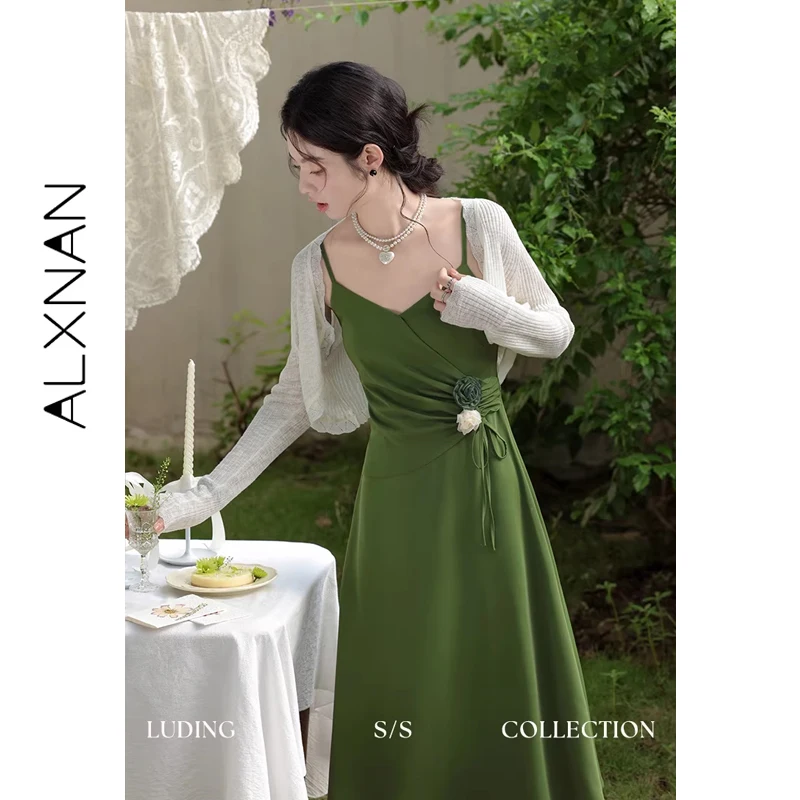 

ALXNAN Plus Size Women's Summer Elegant Dress 2026 New French Style Sleeveless Dresses A-line Belted Casual Long Dress D05020